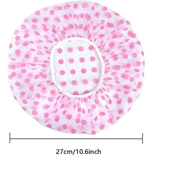 GRAY Polka Dot Plastic Shower Cap Hair Cover Waterproof Reusable Elastic - Picture 6 of 6